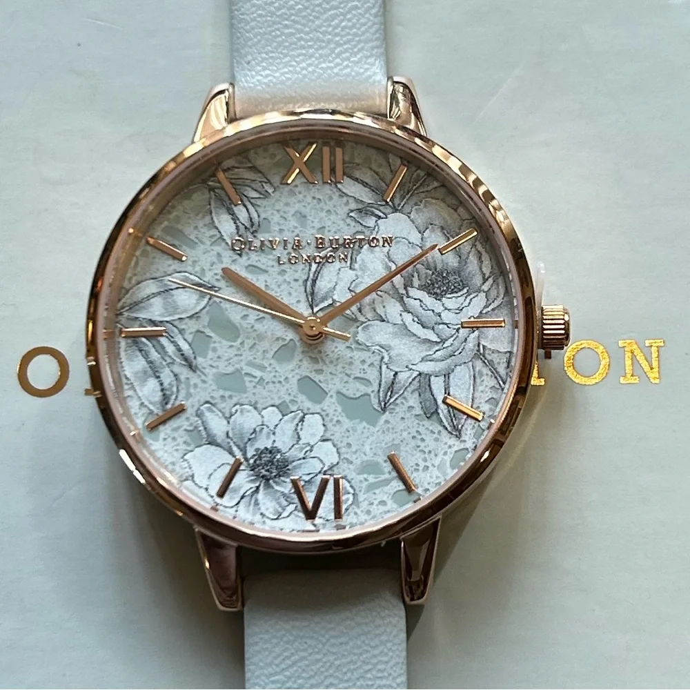 Olivia Burton Terrazzo Florals Watch With 34mm Grey Floral Face & Green Band